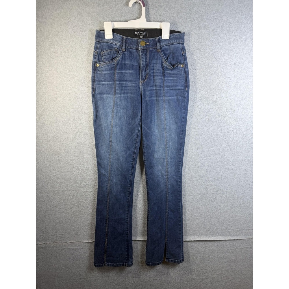 Mac And Me Jeans Womens 2 Blue Straight Mid Rise Stretch Slit Hem Denim Pants